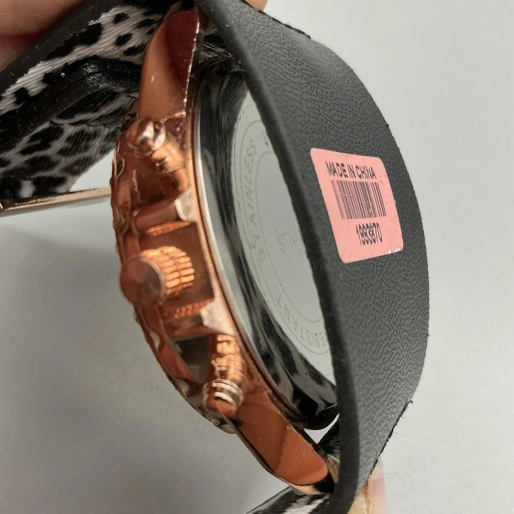 Strada Womens Watch 48mm Cheetah Dial Crystals Animal Print Band New Battery
